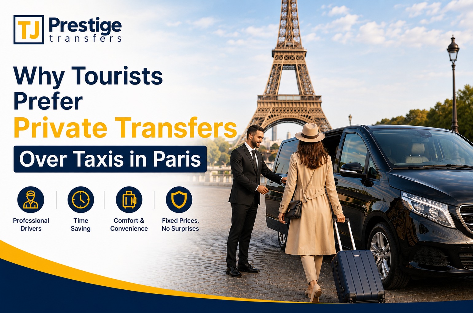 Luxury private car transfer service in Paris compared to traditional taxi services